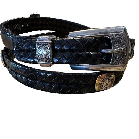 Vintage Brighton Woven Belt Womens 34 Large with Silver Buckle and Conchos main image 5